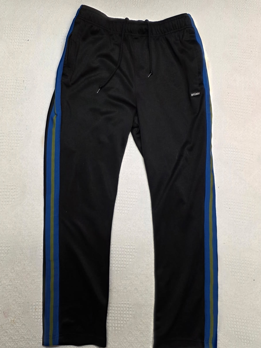 Vintage stussy Black Trackpants Mens Small With Blue And Green Stripe